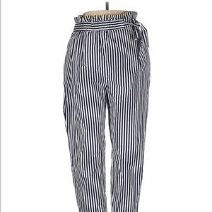 Zara Navy Pinstripe High Waisted Paper Bag Pants